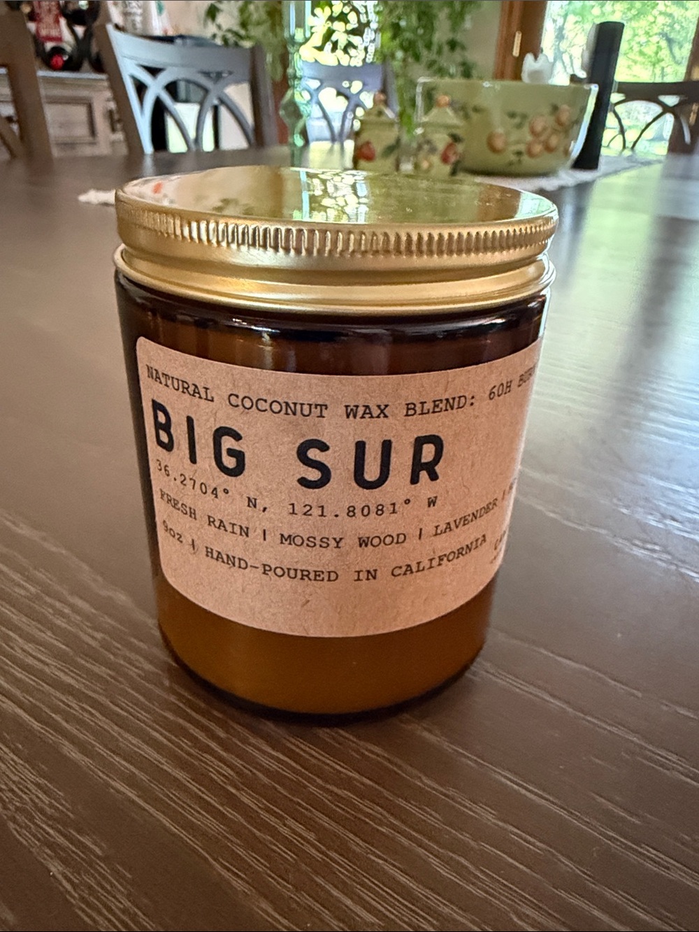 Natural Coconut Wax Candle — Amber Glass with Gold Lid